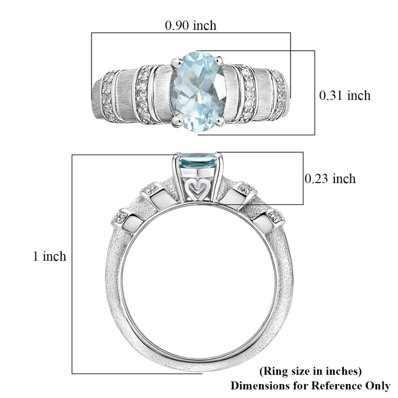 D'Joy Premium Mangoro Aquamarine and Diamond 1.30 ctw Royal Oval Statement Ring in Rhodium Over Sterling Silver (Size 7.0) (Del. In 8-10 Days)
