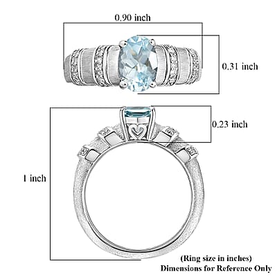 D'Joy Mangoro Santo Aquamarine, Diamond Ring in Rhodium Over Sterling Silver 1.30 ctw (Size 8.0)