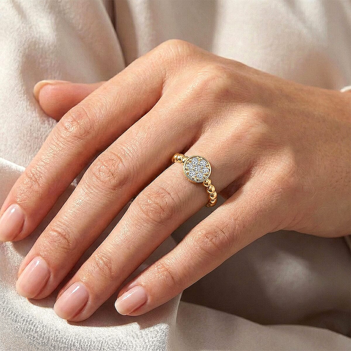 Luxuriant Lab Grown Diamond G-H SI 0.35 ctw Cluster Ring in 18K Vermeil Yellow Gold Over Sterling Silver (Size  10.0) (Del. In 10-12 Days) image number 2
