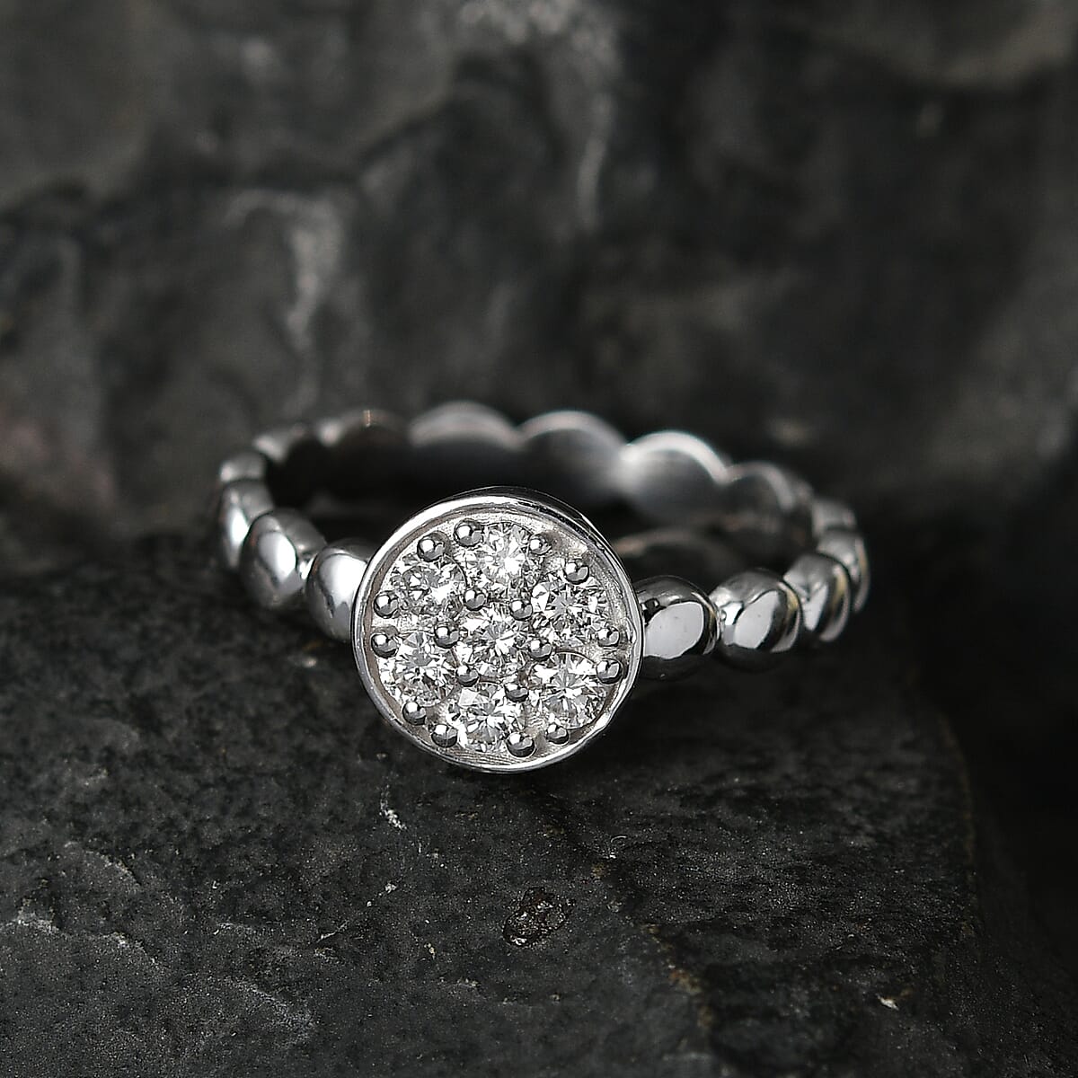 Luxuriant Lab Grown Diamond G-H SI 0.35 ctw Cluster Ring in Rhodium Over Sterling Silver (Size 7.0) image number 1