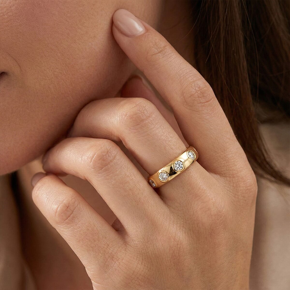 Luxuriant Lab Grown Diamond (G-H, SI) Ring in 18K Vermeil YG Over Sterling Silver (Size 10.0) 0.35 ctw image number 2