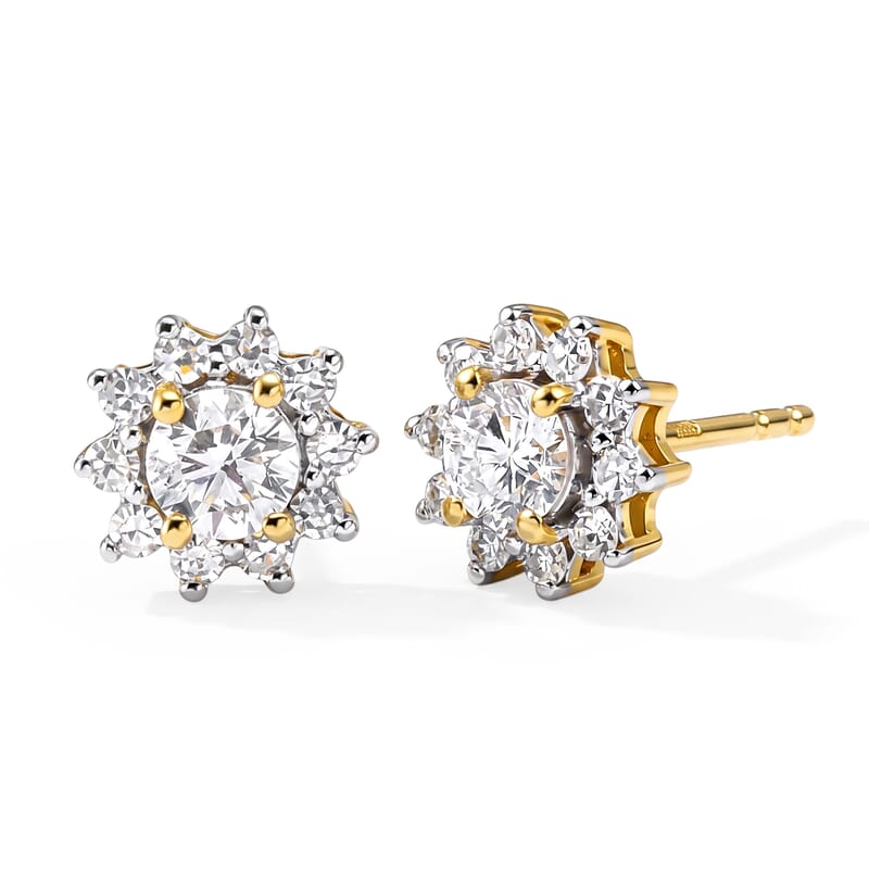 Luxuriant Lab Grown Diamond G-H SI 0.90 ctw Floral Earrings in 18K Vermeil Yellow Gold Over Sterling Silver