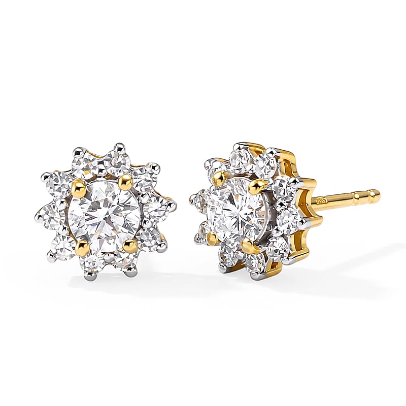 Luxuriant Lab Grown Diamond G-H SI 0.90 ctw Floral Earrings in 18K Vermeil Yellow Gold Over Sterling Silver