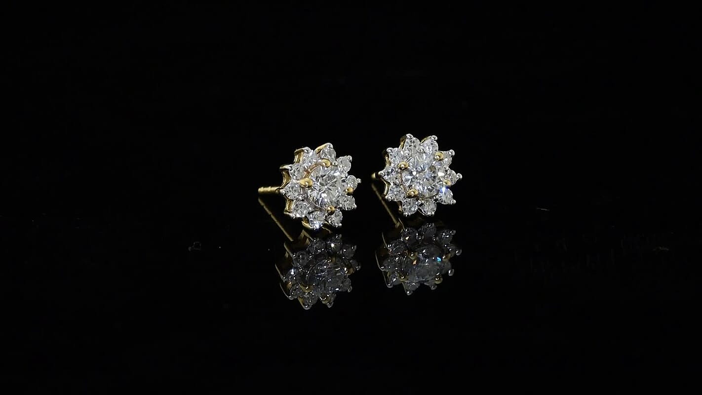 Luxuriant Lab Grown Diamond (G-H, SI) Floral Earrings in 18K Vermeil YG Over Sterling Silver 0.90 ctw