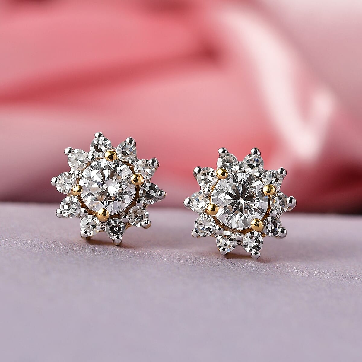 Luxuriant Lab Grown Diamond (G-H, SI) Floral Earrings in 18K Vermeil YG Over Sterling Silver 0.90 ctw image number 1