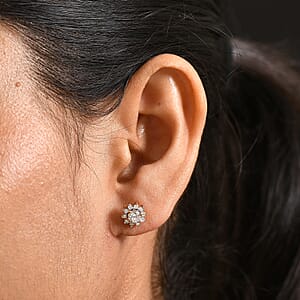 Luxuriant Lab Grown Diamond G-H SI 0.90 ctw Floral Earrings in 18K Vermeil Yellow Gold Over Sterling Silver (Del. In 10-12 Days)