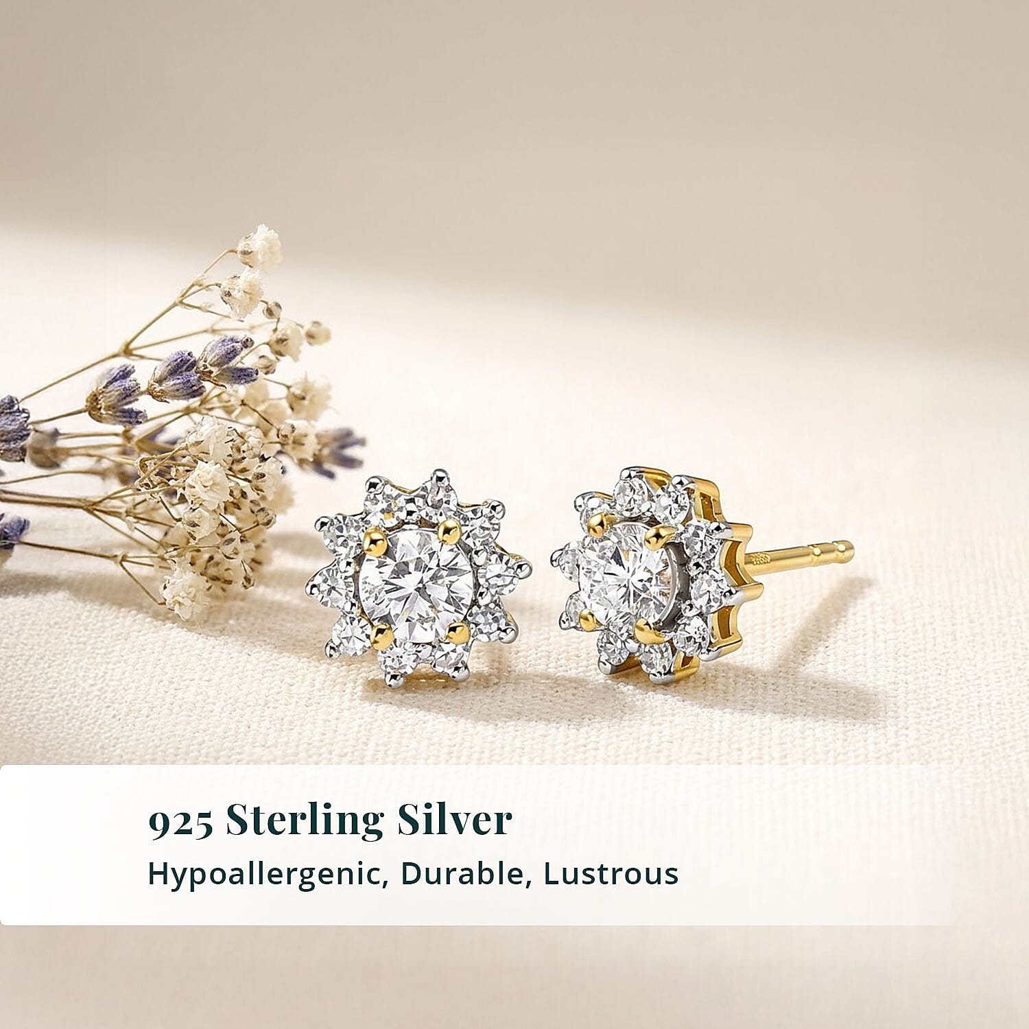 Luxuriant Lab Grown Diamond G-H SI 0.90 ctw Floral Earrings in 18K Vermeil Yellow Gold Over Sterling Silver