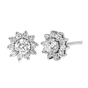 Luxuriant Lab Grown Diamond G-H SI 0.90 ctw Floral Earrings in Rhodium Over Sterling Silver (Del. In 10-12 Days)