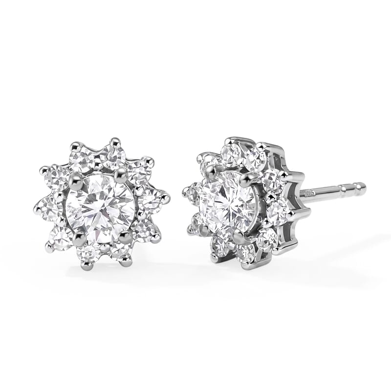 Luxuriant Lab Grown Diamond G-H SI 0.90 ctw Floral Earrings in Rhodium Over Sterling Silver