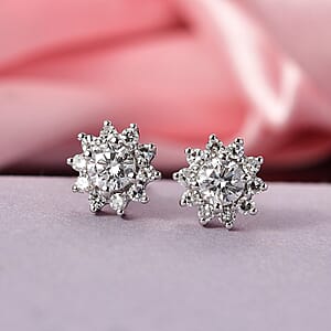 Luxuriant Lab Grown Diamond G-H SI 0.90 ctw Floral Earrings in Rhodium Over Sterling Silver (Del. In 10-12 Days)