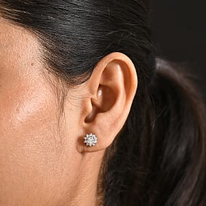 Luxuriant Lab Grown Diamond G-H SI 0.90 ctw Floral Earrings in Rhodium Over Sterling Silver (Del. In 10-12 Days)