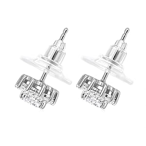 Luxuriant Lab Grown Diamond G-H SI 0.90 ctw Floral Earrings in Rhodium Over Sterling Silver (Del. In 10-12 Days)