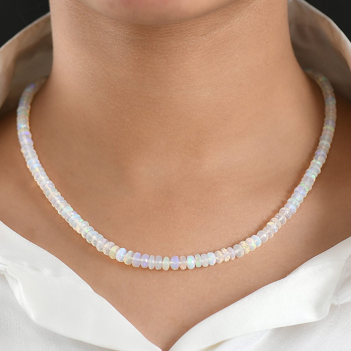 Luxoro AAA Ethiopian Welo Opal 55.00 ctw Beaded Necklace in 10K Yellow Gold (18 Inches) image number 2