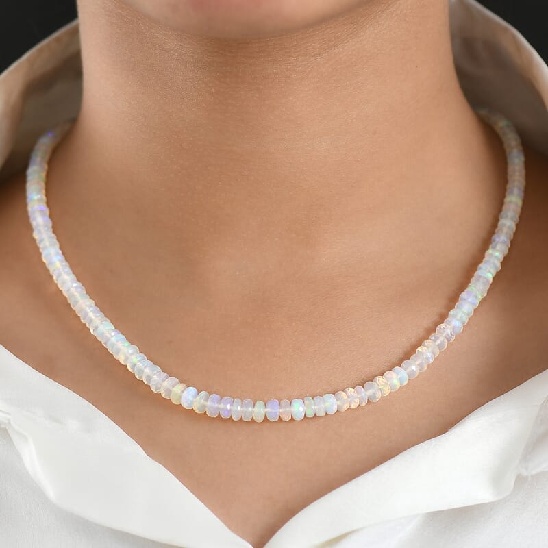 Certified & Appraised Luxoro AAA Ethiopian Welo Opal 55.00 ctw Beaded Necklace in 10K Yellow Gold (18 Inches)
