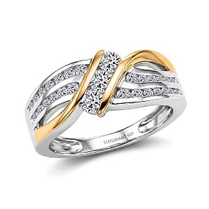 Luxuriant Lab Grown Diamond G-H SI 0.75 ctw Ring in 18K Vermeil YG and Rhodium Over Sterling Silver (Size  5.0)  (Del. In 10-12 Days)