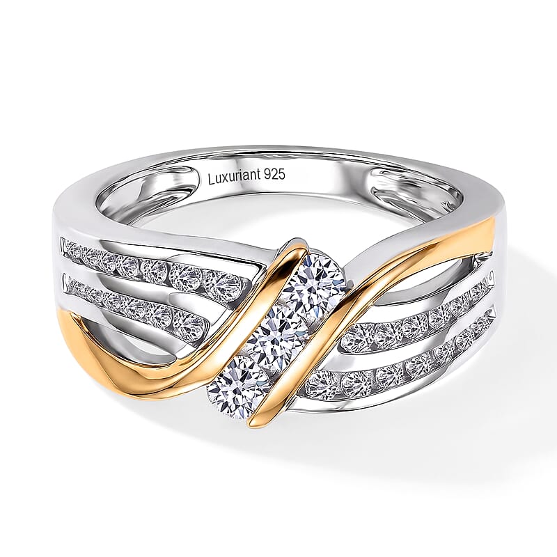 Luxuriant Lab Grown Diamond G-H SI 0.75 ctw Ring in 18K Vermeil YG and Rhodium Over Sterling Silver (Size 5.0)