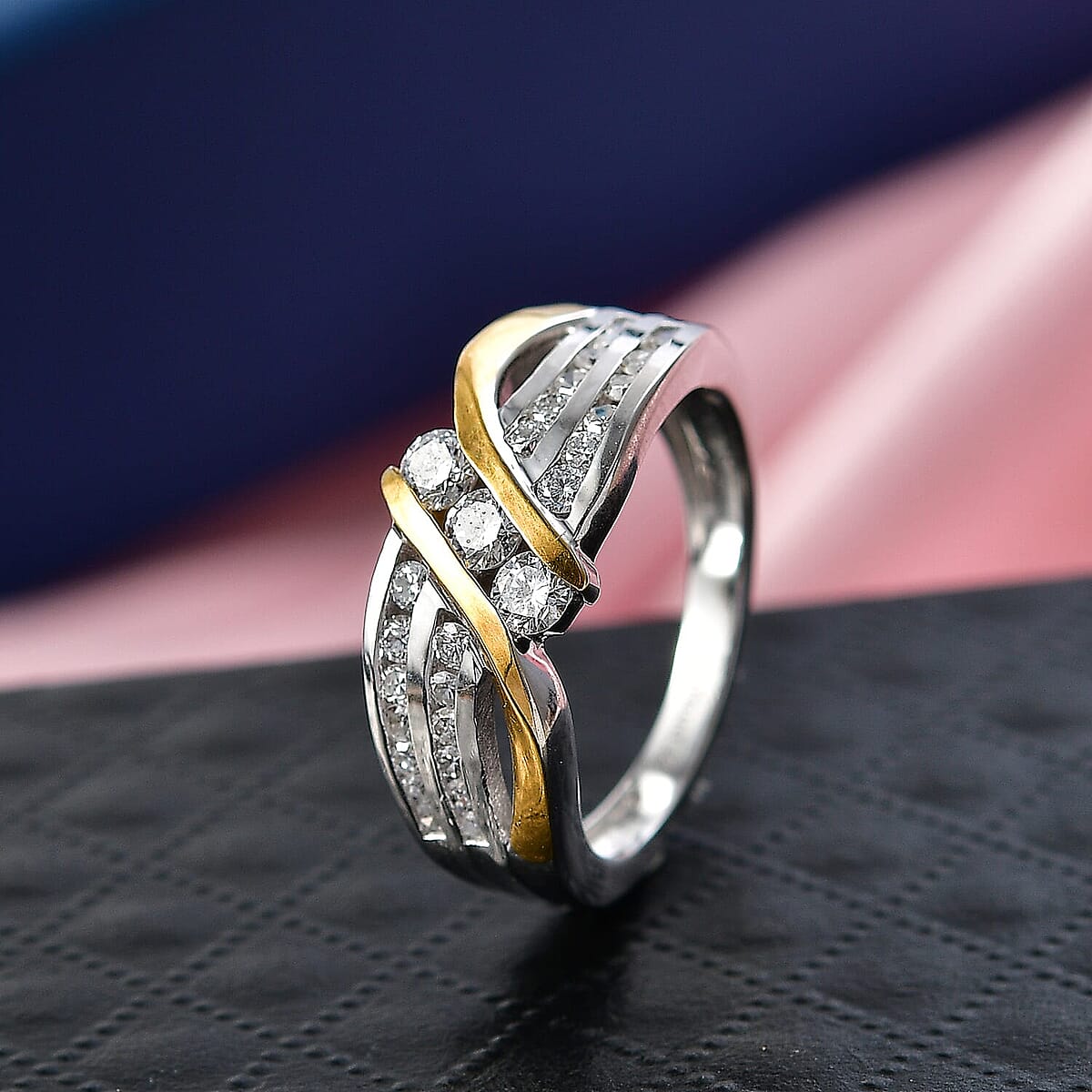 Luxuriant Lab Grown Diamond G-H SI 0.75 ctw Ring in 18K Vermeil YG and Rhodium Over Sterling Silver (Size  5.0)  (Del. In 10-12 Days) image number 1
