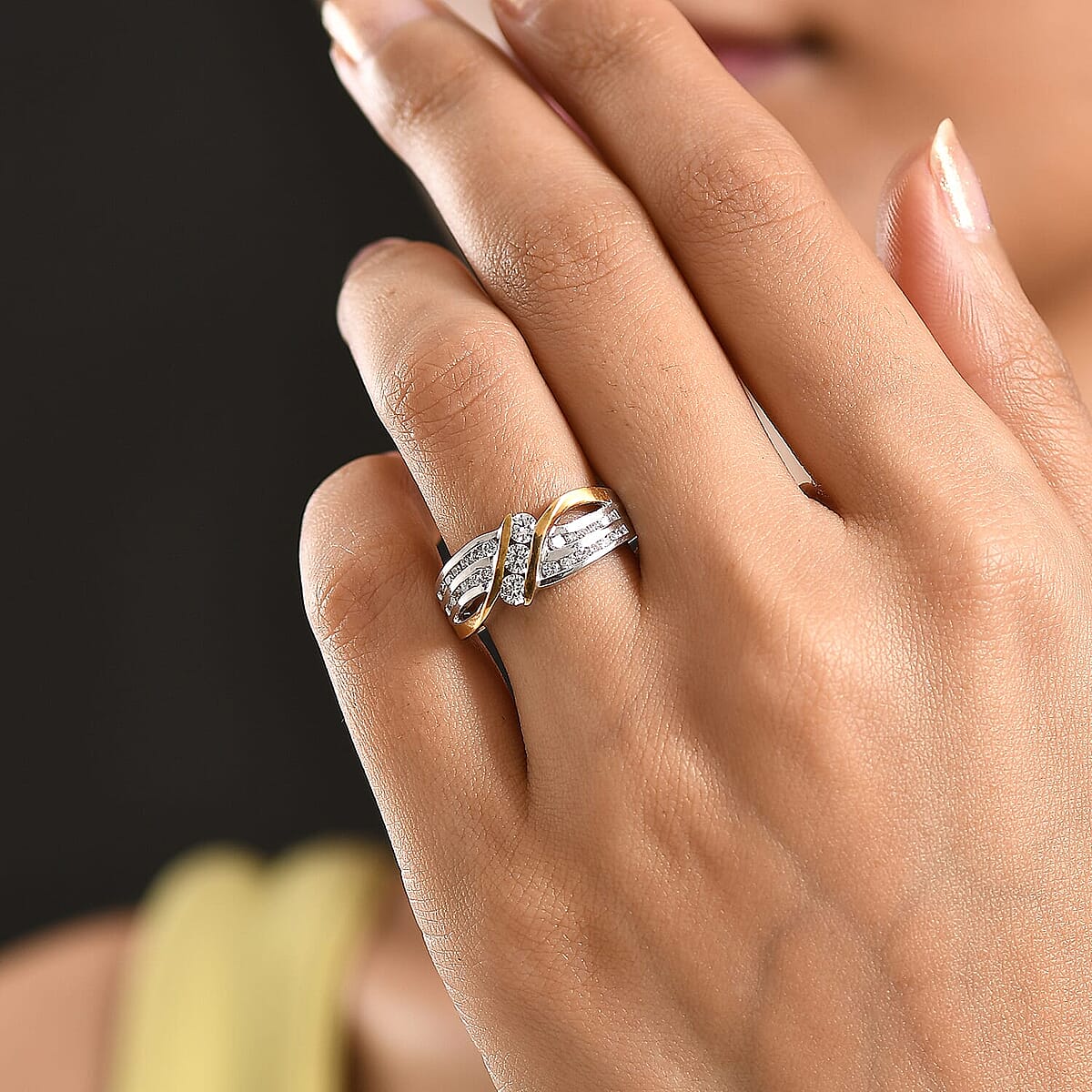 Luxuriant Lab Grown Diamond G-H SI 0.75 ctw Ring in 18K Vermeil YG and Rhodium Over Sterling Silver (Size  5.0)  (Del. In 10-12 Days) image number 2