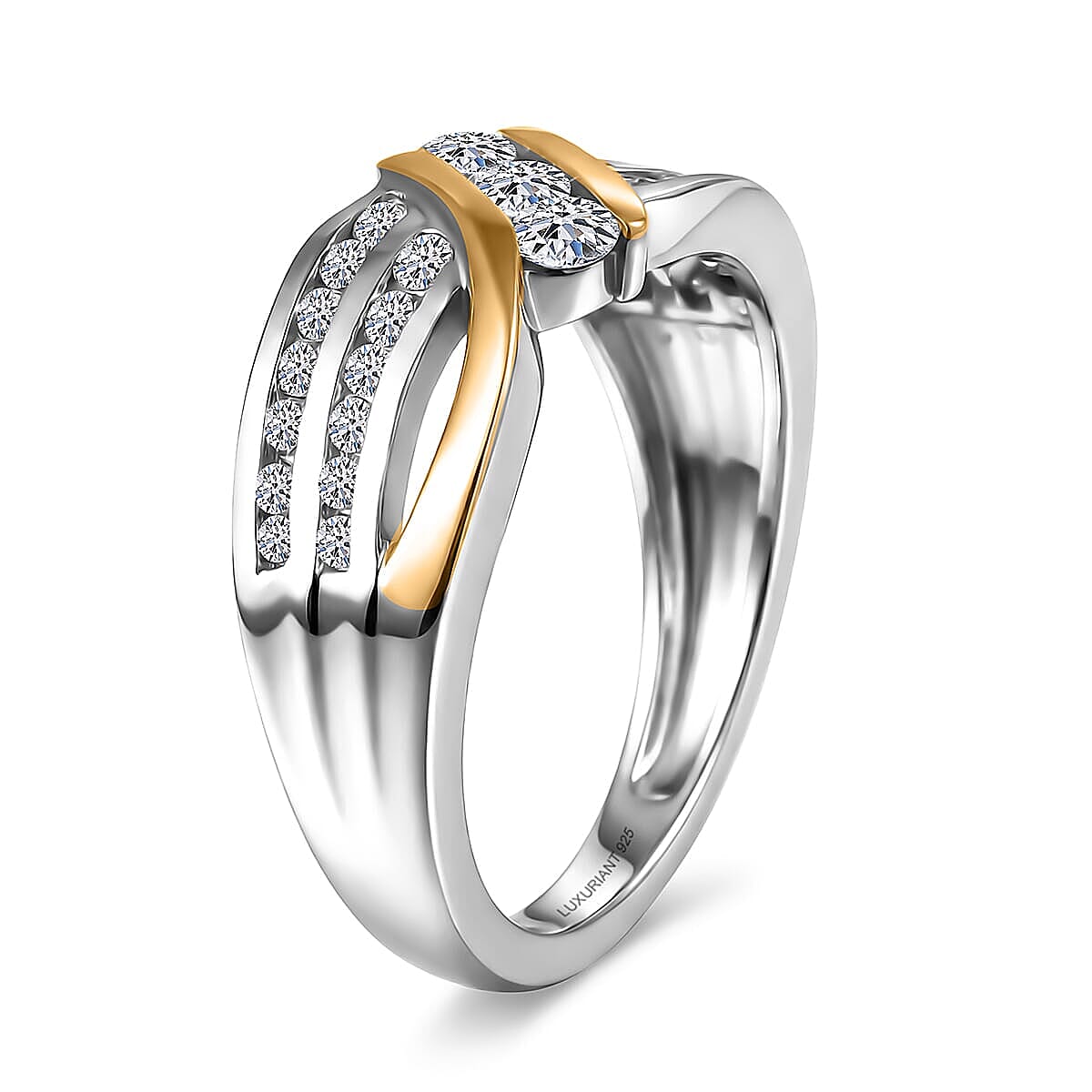 Luxuriant Lab Grown Diamond G-H SI 0.75 ctw Ring in 18K Vermeil YG and Rhodium Over Sterling Silver (Size  5.0)  (Del. In 10-12 Days) image number 3