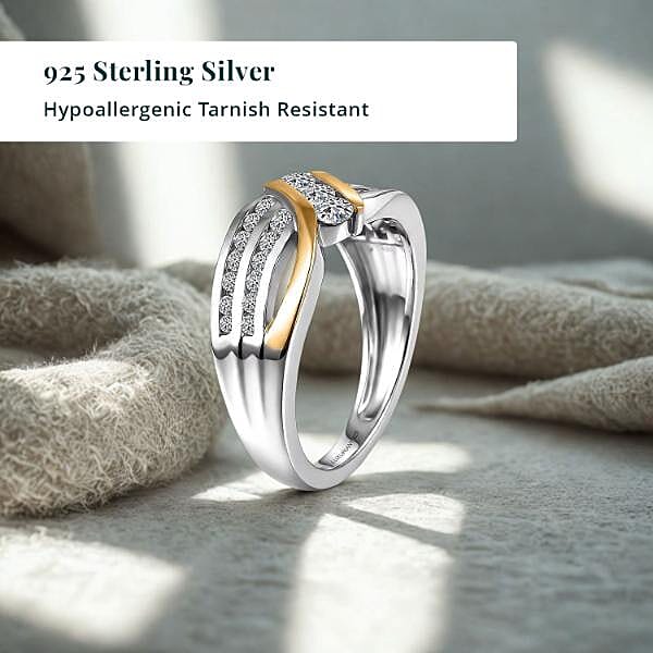 Luxuriant Lab Grown Diamond G-H SI 0.75 ctw Ring in 18K Vermeil YG and Rhodium Over Sterling Silver (Size 5.0)