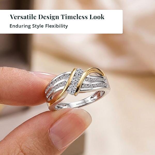 Luxuriant Lab Grown Diamond G-H SI 0.75 ctw Ring in 18K Vermeil YG and Rhodium Over Sterling Silver (Size 5.0)