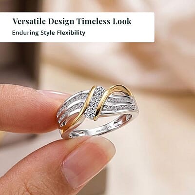 Luxuriant Lab Grown Diamond G-H SI 0.75 ctw Ring in 18K Vermeil YG and Rhodium Over Sterling Silver (Size 5.0)