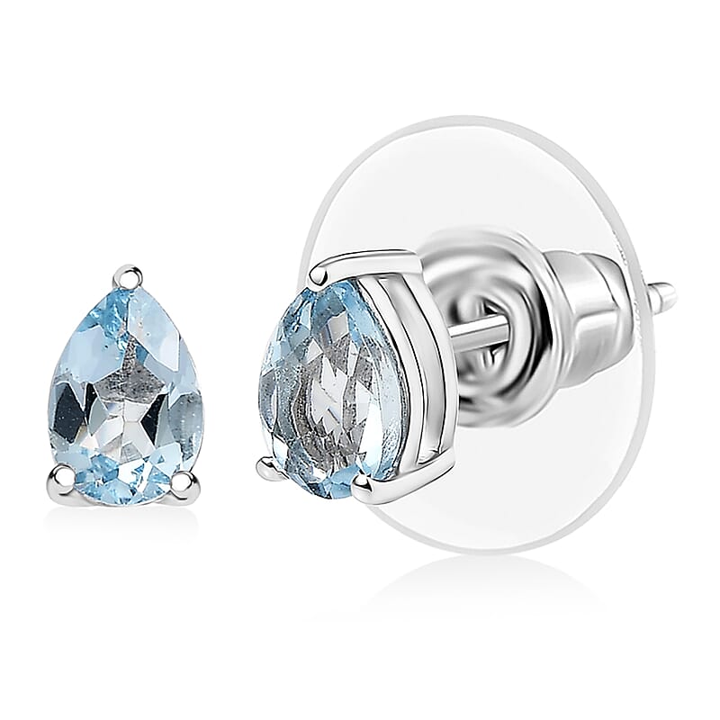 D'Joy Premium Mangoro Aquamarine 0.75 ctw Earrings in Rhodium Over Sterling Silver