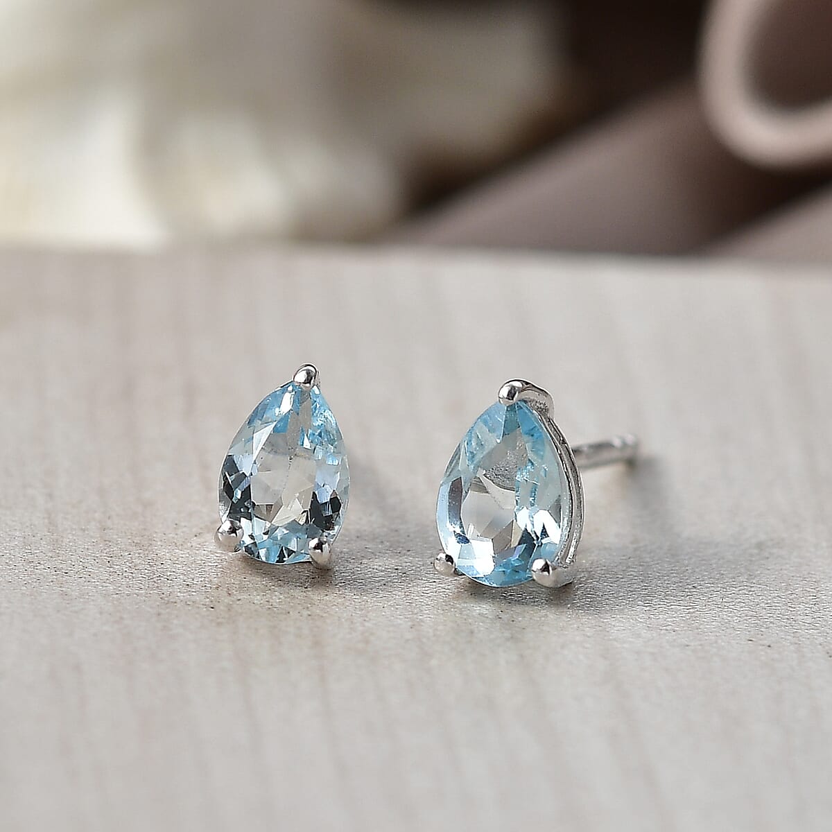 D'Joy Premium Mangoro Santo Aquamarine 0.75 ctw Earrings in Rhodium Over Sterling Silver image number 1