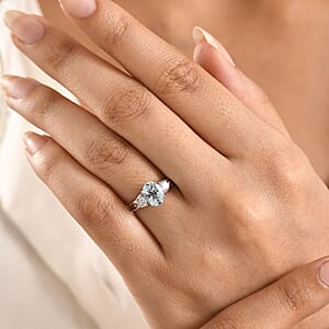 Santamaria Aquamarine and Luxuriant Lab Grown Diamond G-H SI 1.50 ctw Timeless Ocean Ring in Rhodium Over Sterling Silver (Size 10.0)