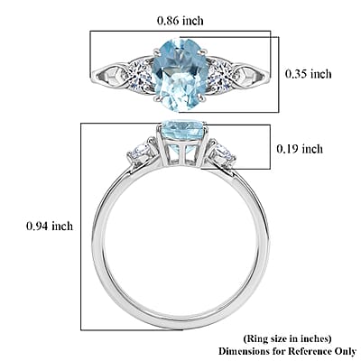 Santamaria Aquamarine and Luxuriant Lab Grown Diamond G-H SI 1.50 ctw Timeless Ocean Ring in Rhodium Over Sterling Silver (Size 10.0)