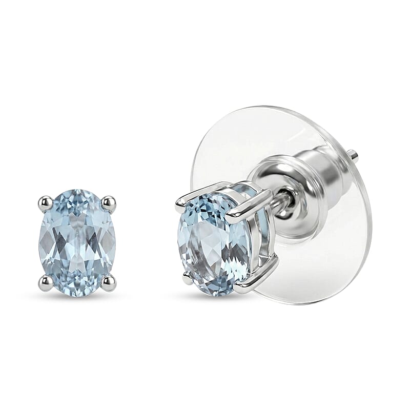 D'Joy Premium Mangoro Aquamarine 0.85 ctw Stud Earrings in Rhodium Over Sterling Silver (Del. In 8-10 Days)