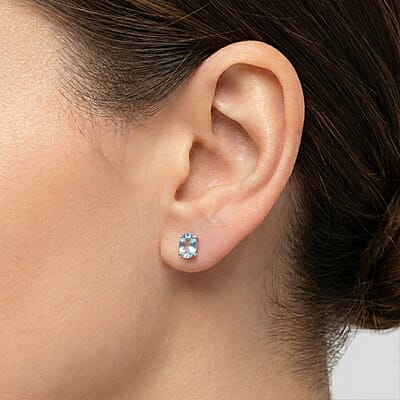 D'Joy Premium Mangoro Aquamarine 0.85 ctw Stud Earrings in Rhodium Over Sterling Silver (Del. In 8-10 Days)