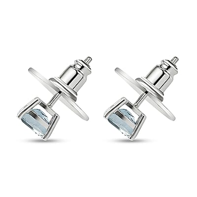 D'Joy Premium Mangoro Aquamarine 0.85 ctw Stud Earrings in Rhodium Over Sterling Silver (Del. In 8-10 Days)