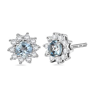 D'Joy Premium Mangoro Santo Aquamarine and Moissanite 1.20 ctw Earrings in Rhodium Over Sterling Silver