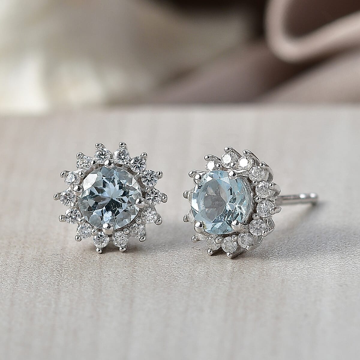 D'Joy Premium Mangoro Santo Aquamarine and Moissanite 1.20 ctw Earrings in Rhodium Over Sterling Silver image number 1