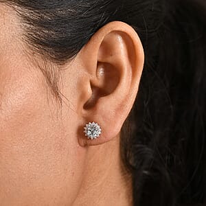 D'Joy Premium Mangoro Santo Aquamarine and Moissanite 1.20 ctw Earrings in Rhodium Over Sterling Silver