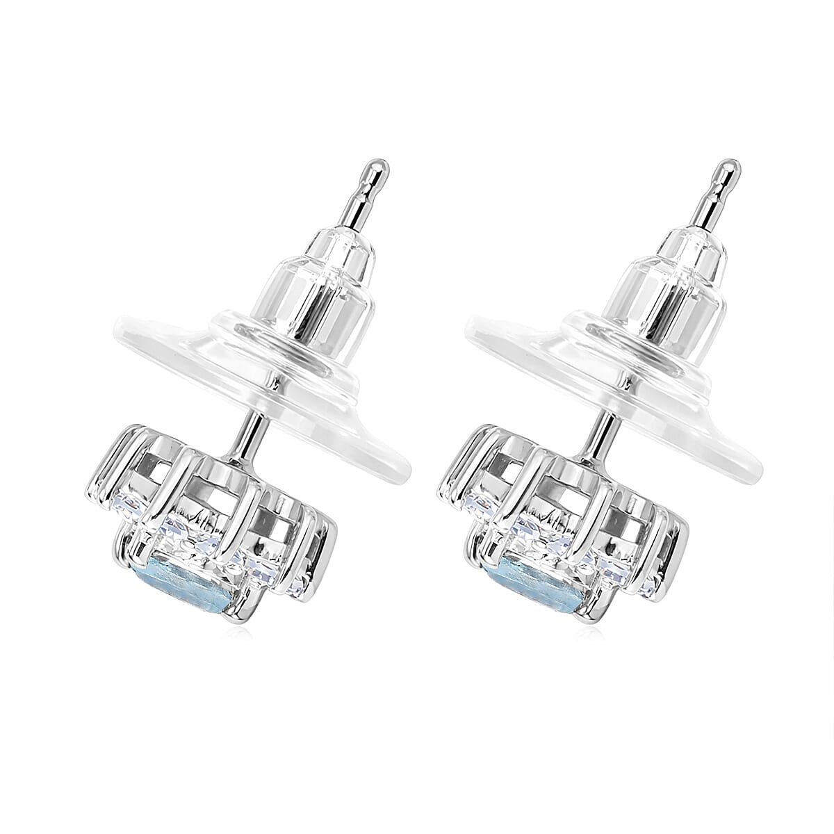 D'Joy Premium Mangoro Santo Aquamarine and Moissanite 1.20 ctw Earrings in Rhodium Over Sterling Silver image number 3
