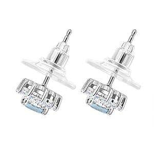 D'Joy Premium Mangoro Santo Aquamarine and Moissanite 1.20 ctw Earrings in Rhodium Over Sterling Silver