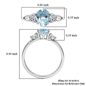 Santamaria Aquamarine and Luxuriant Lab Grown Diamond G-H SI 1.50 ctw Timeless Ocean Ring in Rhodium Over Sterling Silver (Size 6.0)