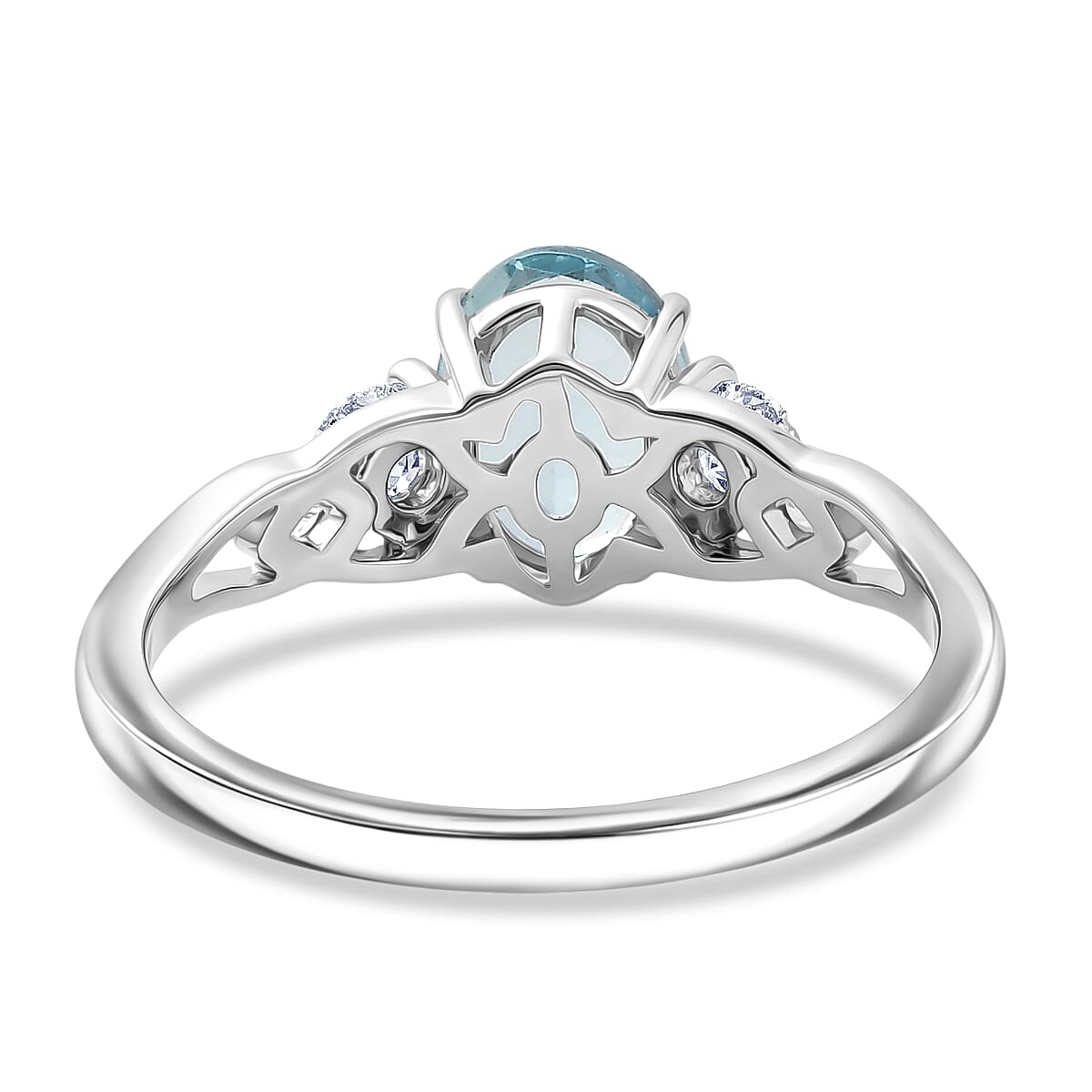 Santa Maria Aquamarine and Luxuriant Lab Grown Diamond G-H SI 1.40 ctw Ring in Rhodium Over Sterling Silver (Size 7.0) image number 4