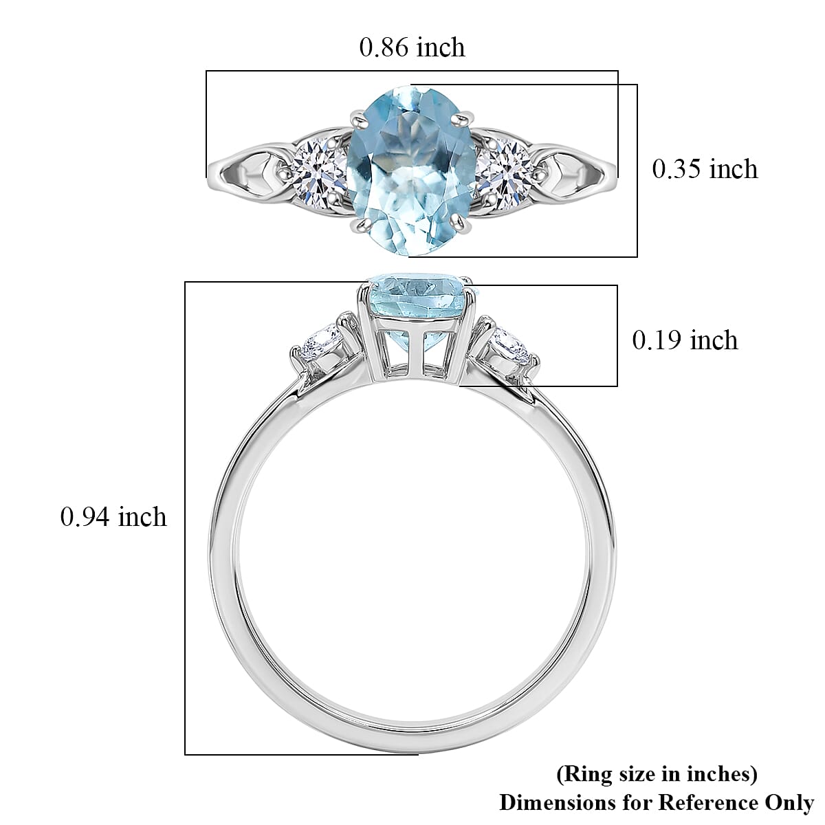 Santamaria Aquamarine and Luxuriant Lab Grown Diamond G-H SI 1.50 ctw Timeless Ocean Ring in Rhodium Over Sterling Silver (Size 8.0) image number 5