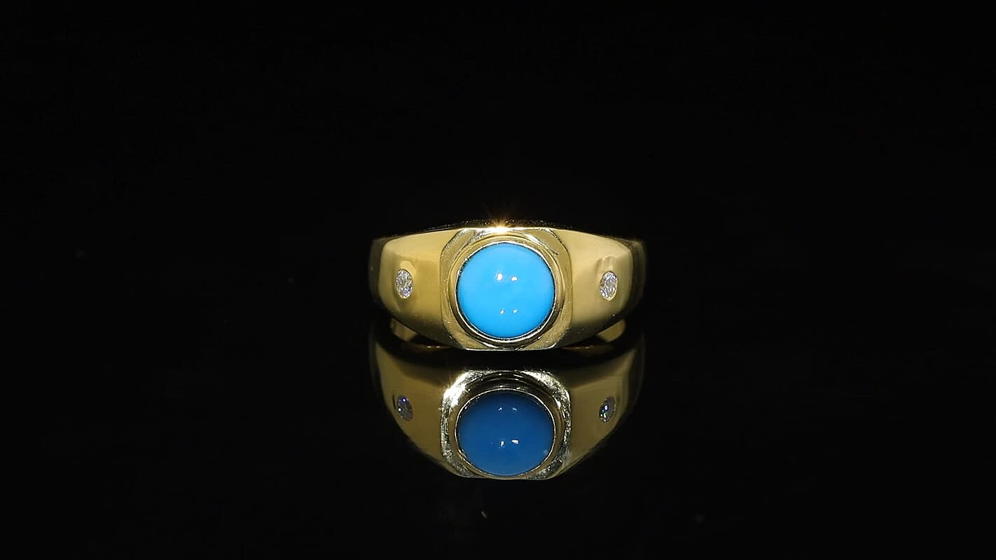 EverTrue Sleeping Beauty Turquoise and Moissanite 2.00 ctw Men's Ring in 18K YG Plated