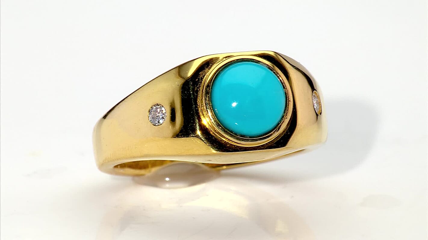 EverTrue Sleeping Beauty Turquoise and Moissanite 2.00 ctw Men's Ring in 18K YG Plated