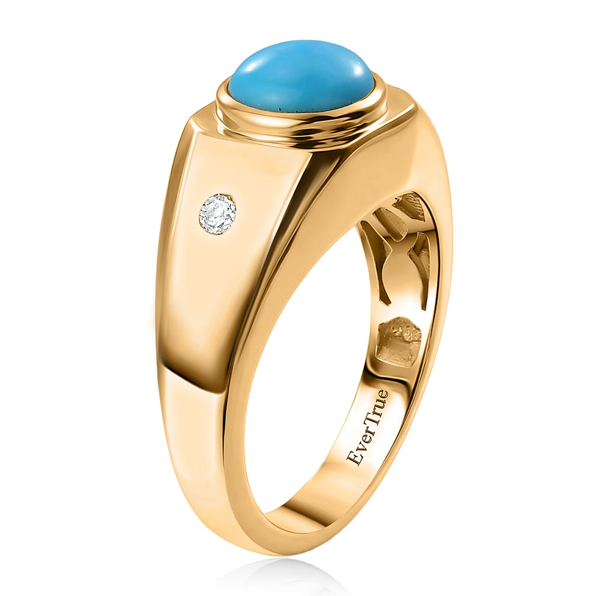 EverTrue Sleeping Beauty Turquoise and Moissanite 2.00 ctw Men's Ring in 18K YG Plated (Size 12.0)