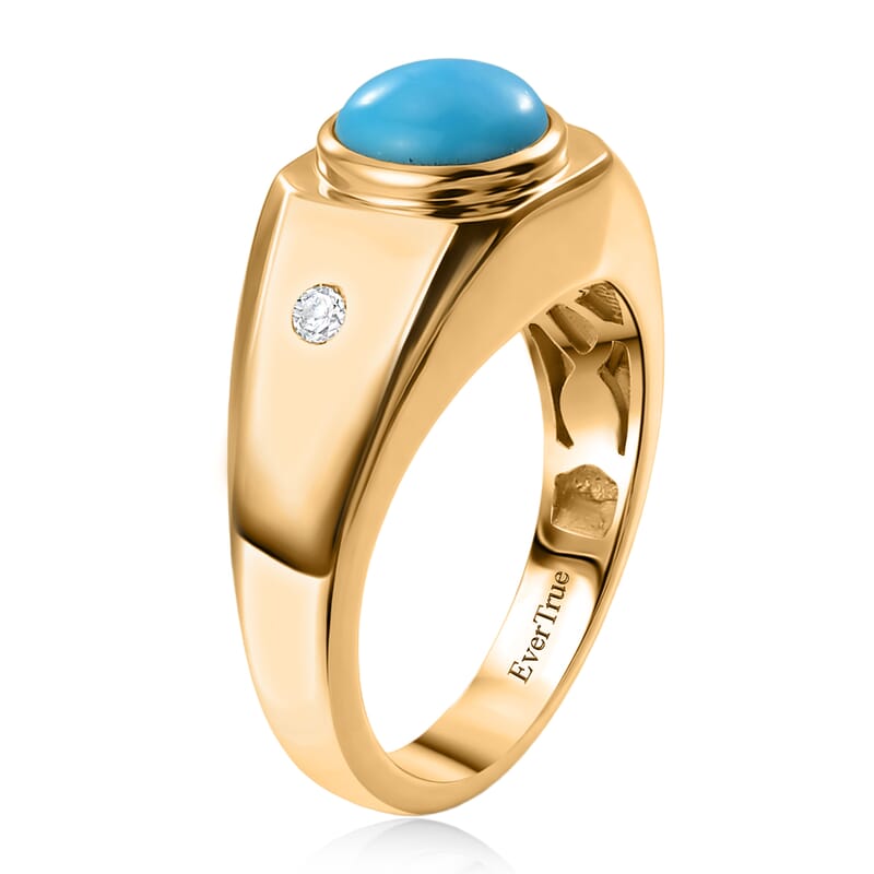 EverTrue Sleeping Beauty Turquoise and Moissanite 2.00 ctw Men's Ring in 18K YG Plated (Size 12.0)