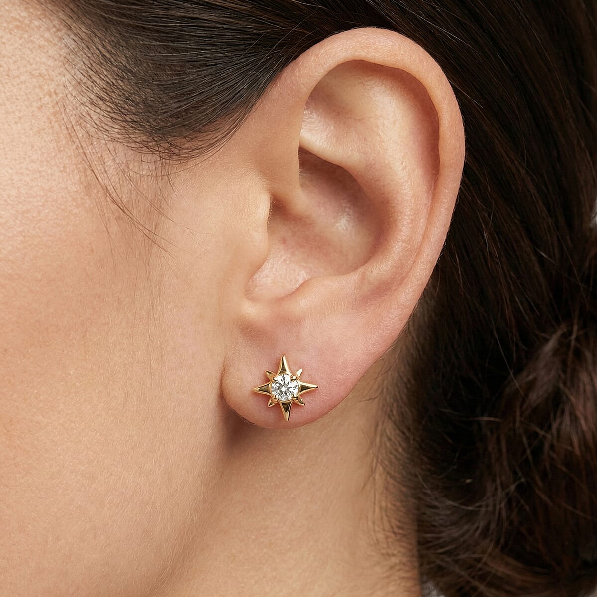 Luxuriant Lab Grown Diamond G-H SI 0.20 ctw Earrings in 18K Vermeil Yellow Gold Over Sterling Silver (Del. In 10-12 Days) image number 2