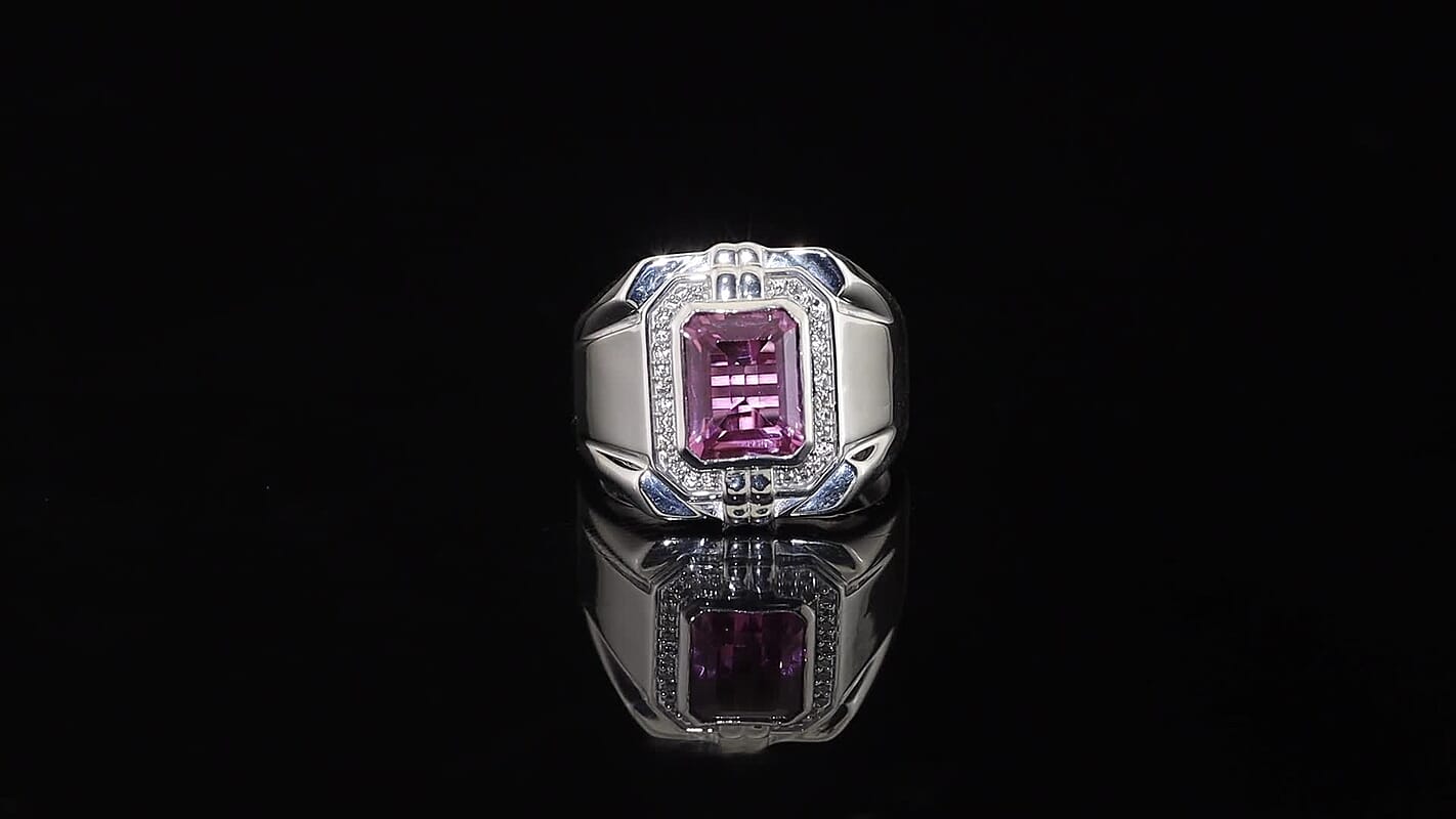 EverTrue African Lilac Quartz, White Zircon Men's Ring in Platinum Bond (Size 10.0) 4.10 ctw