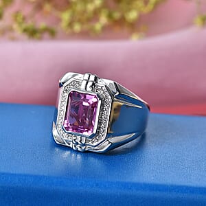 EverTrue African Lilac Quartz (Triplet) and White Zircon 4.10 ctw Men's Ring in Platinum Bond (Size 10.0)