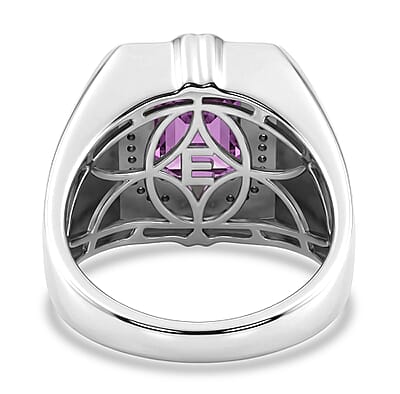 EverTrue African Lilac Quartz (Triplet) and White Zircon 4.10 ctw Men's Ring in Platinum Bond (Size 10.0)