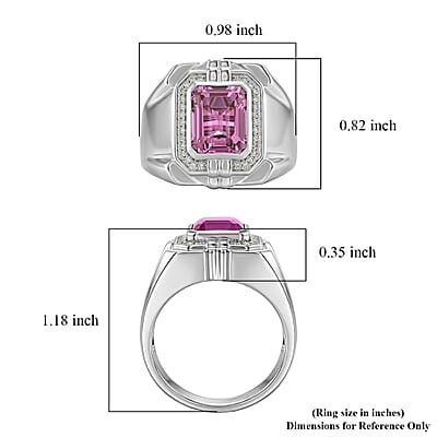 EverTrue African Lilac Quartz (Triplet) and White Zircon 4.10 ctw Men's Ring in Platinum Bond (Size 10.0)